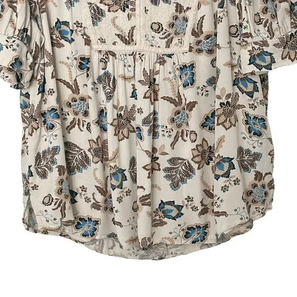 Lane Bryant Plus Size Smocked Floral Top Short-Sleeve Split-Neck Bib Top (14) - Picture 13 of 15